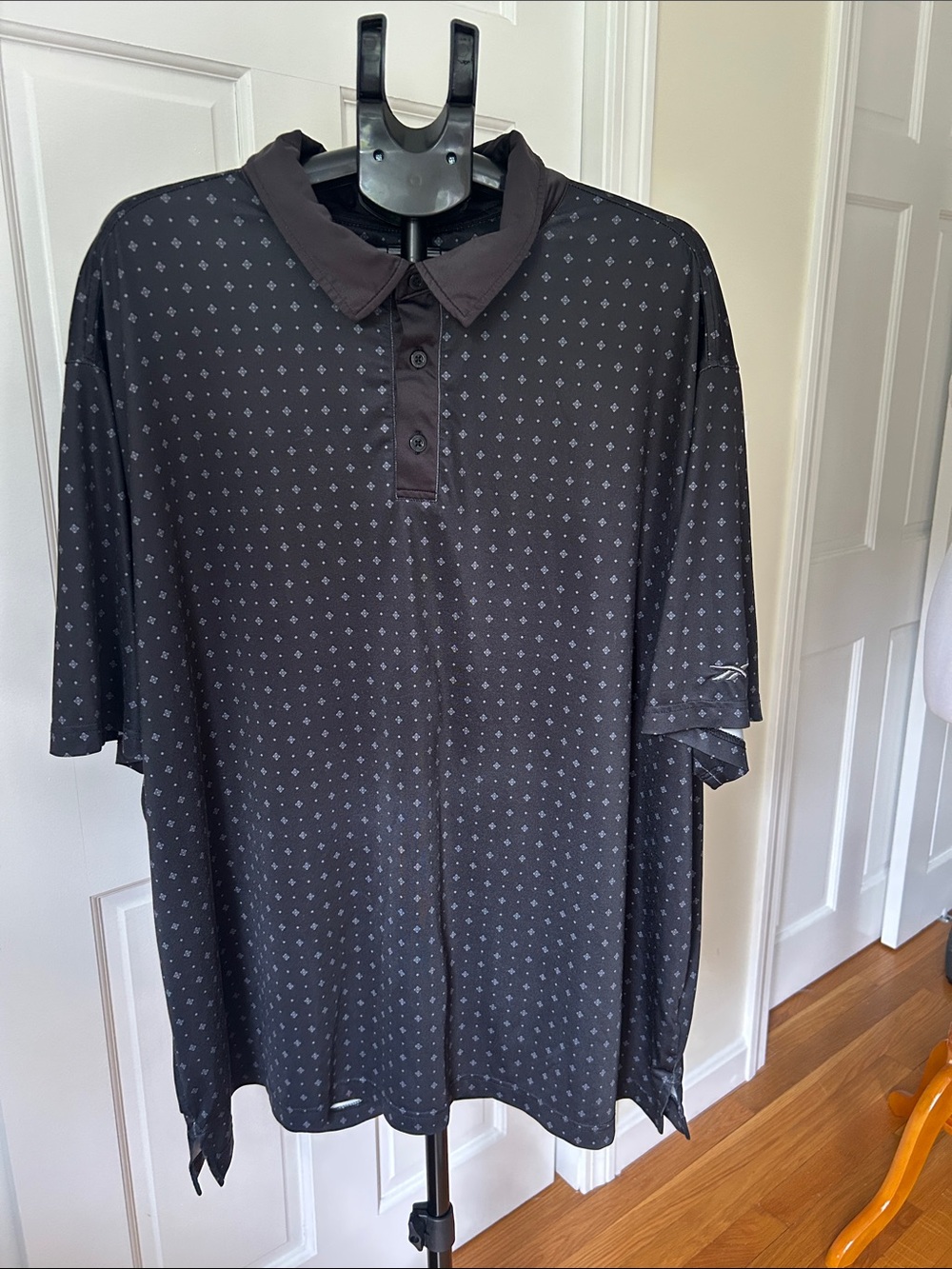 Reebok Men's Geometric Polo Black Gray 3XL